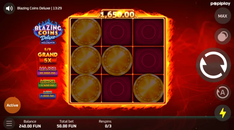 Blazing Coins Deluxe Respin-Spielbildschirm